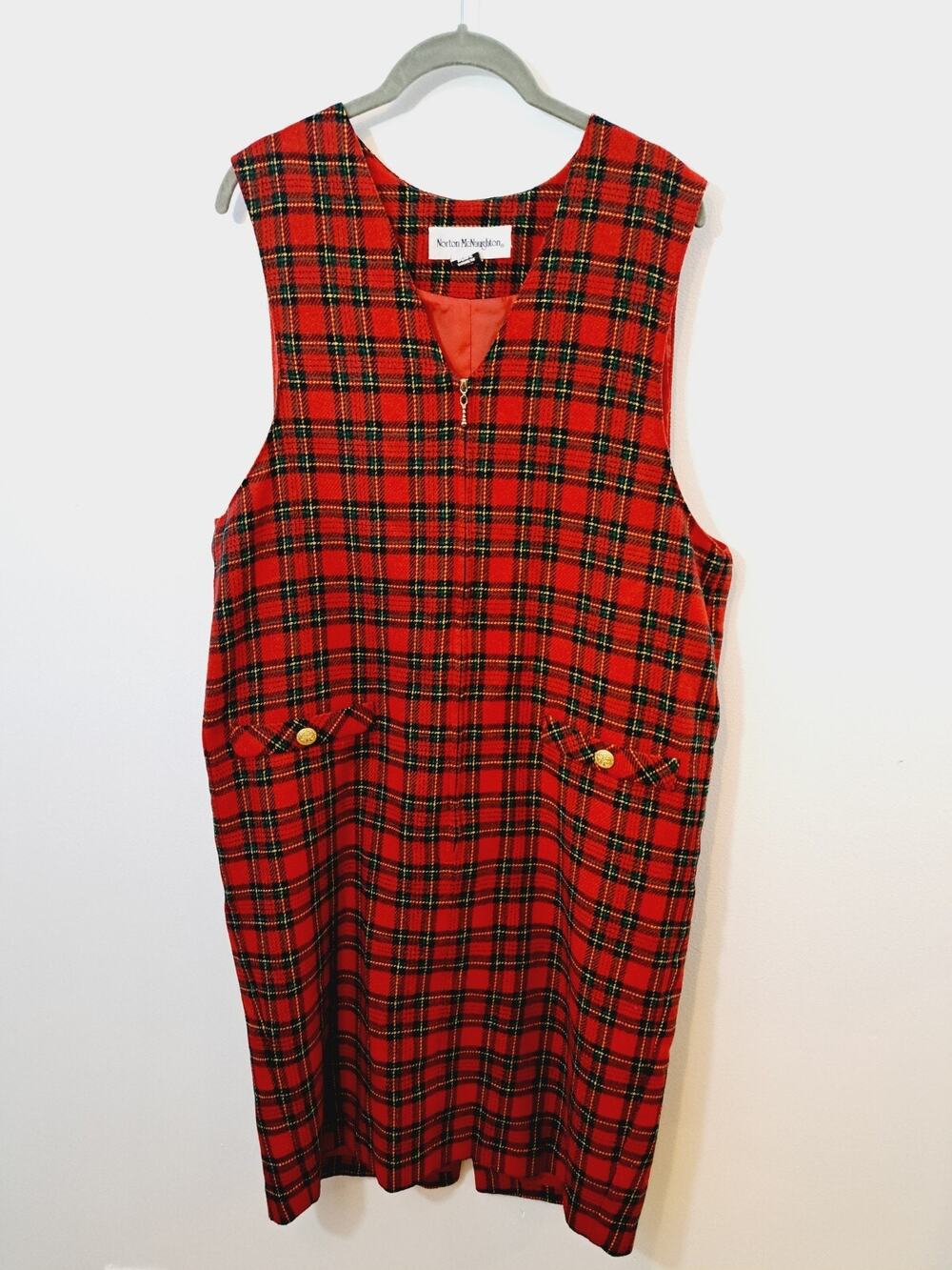 Norton McNaughton Vintage Red Plaid Jumper Dress In Size 8 Wool Blend Lined